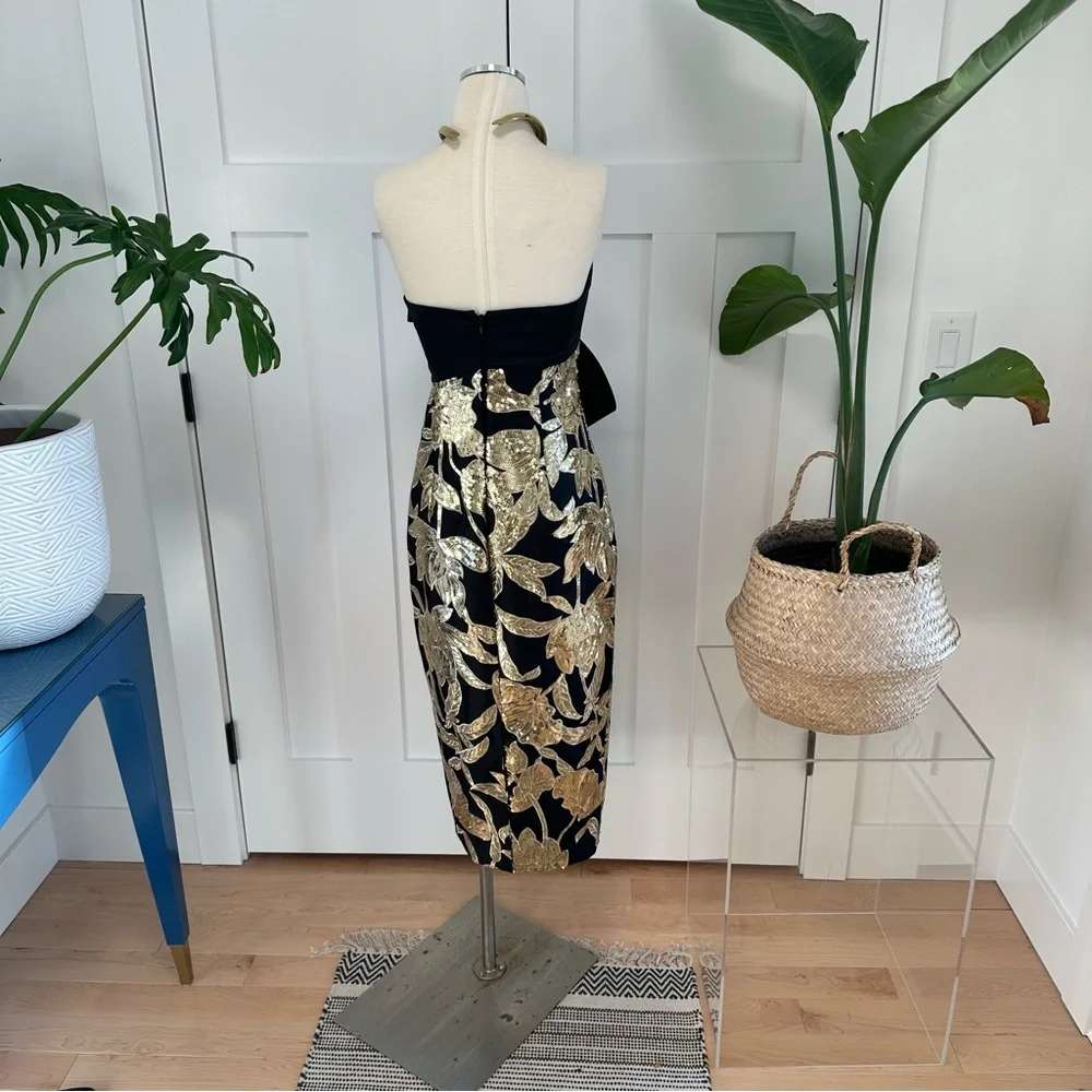 Marchesa Notte Lotus Black and Gold Sequin Dress - Picture 5 of 11
